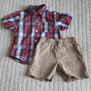 24 Month Plaid Button Down Top and Shorts Set